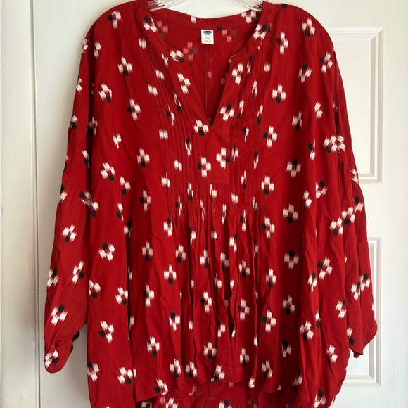 Old Navy Burnt Orange and White Patterned Tunic-Style 3/4 Sleeve Shirt - Picture 1 of 7